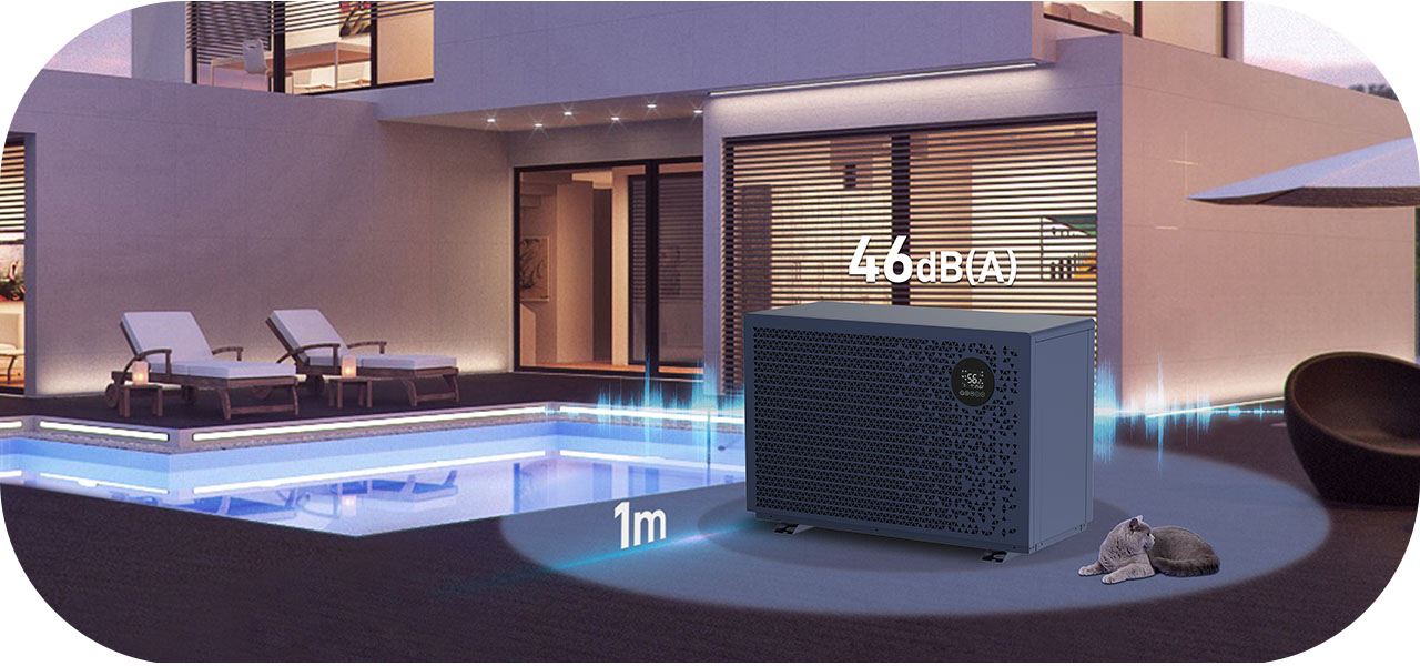 Pompa di calore per piscina silenziosa a soli 46 dB(A)
