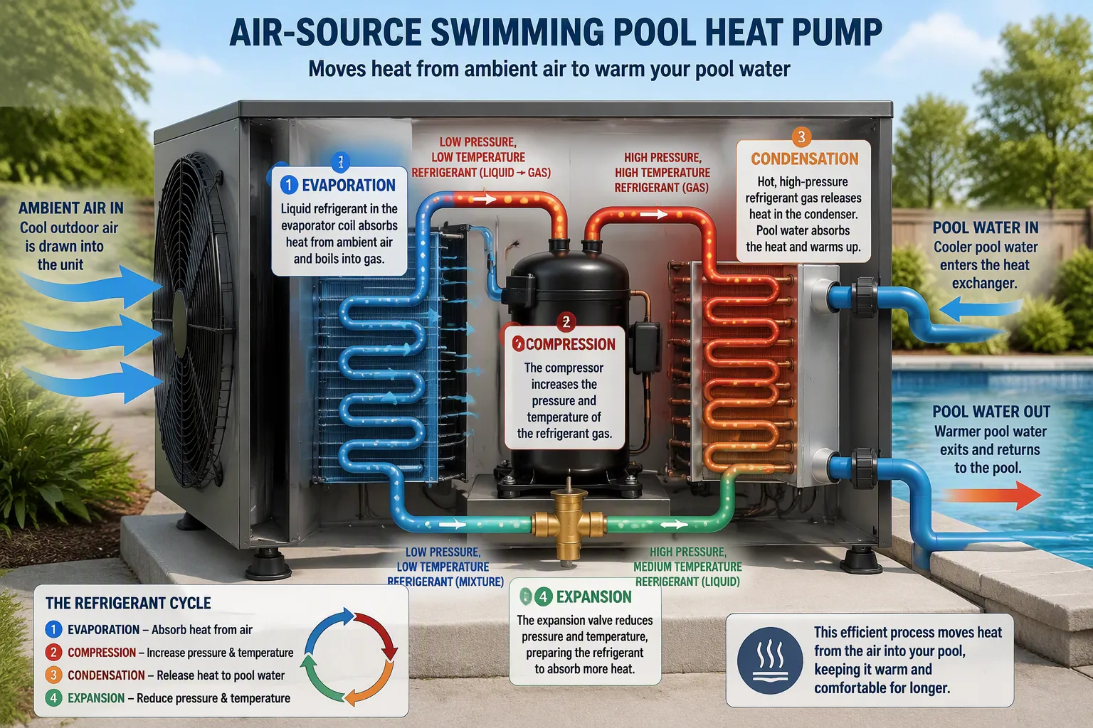 Come funzionano le pompe di calore per piscine: nozioni di base sul trasferimento di calore
